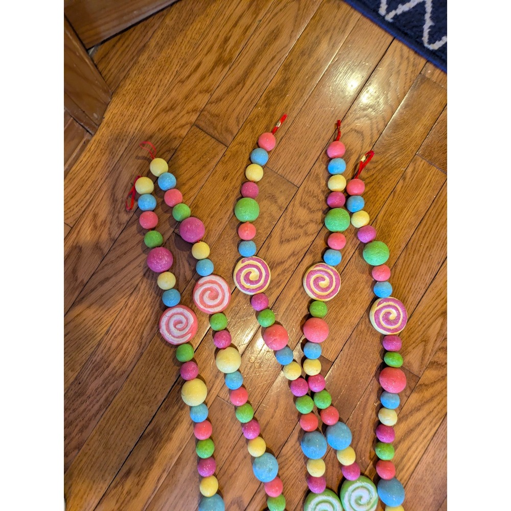 Lot of 5 Pastel Candy Lollipop Christmas Garland Decoration Glitter 6.5 ft x 5